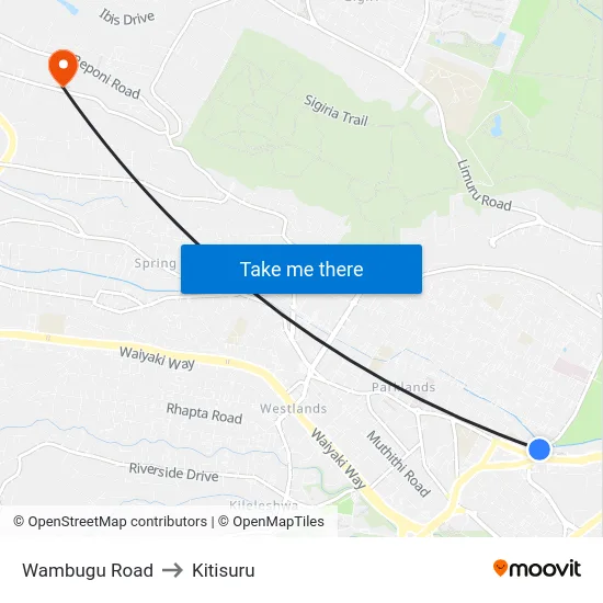 Wambugu Road to Kitisuru map