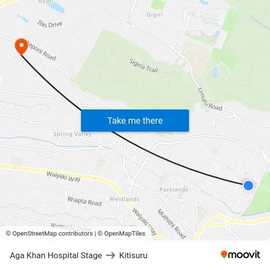 Aga Khan Hospital Stage to Kitisuru map