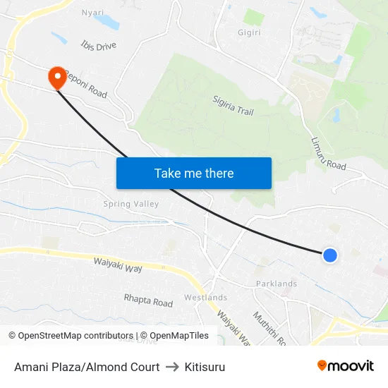 Amani Plaza/Almond Court to Kitisuru map
