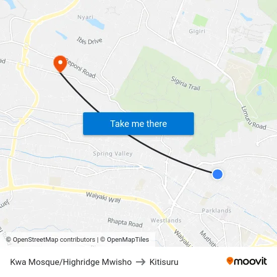 Kwa Mosque/Highridge Mwisho to Kitisuru map