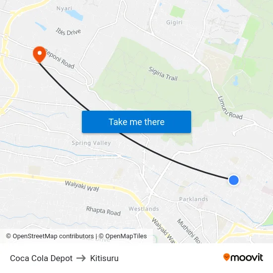 Coca Cola Depot to Kitisuru map