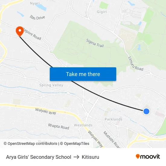 Arya Girls' Secondary School to Kitisuru map