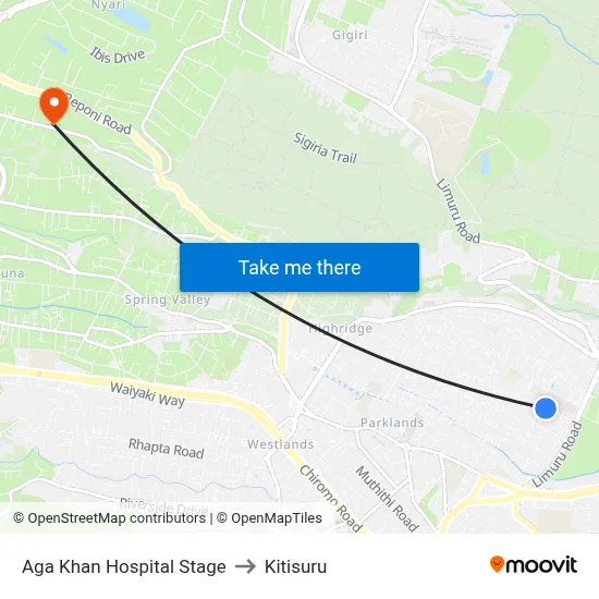 Aga Khan Hospital Stage to Kitisuru map