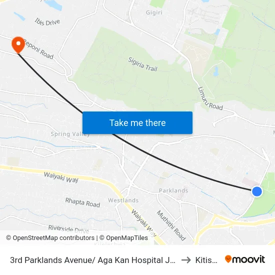 3rd Parklands Avenue/ Aga Kan Hospital Junction to Kitisuru map