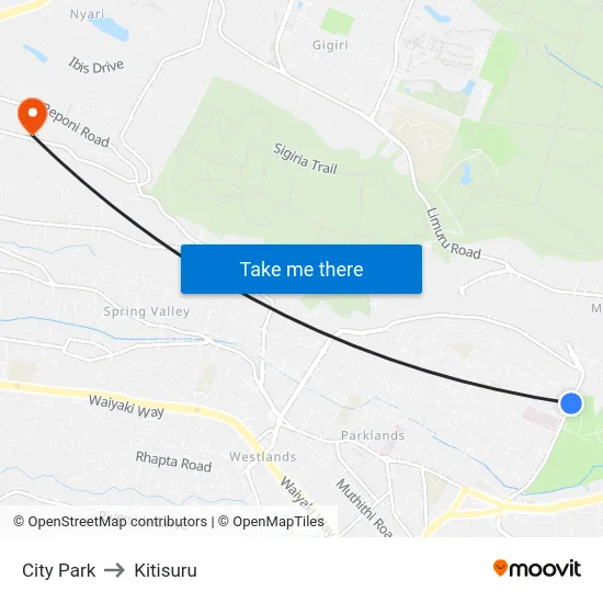 City Park to Kitisuru map