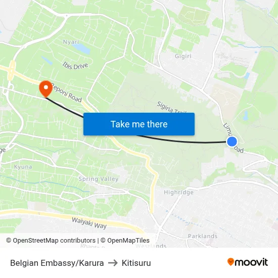 Belgian Embassy/Karura to Kitisuru map