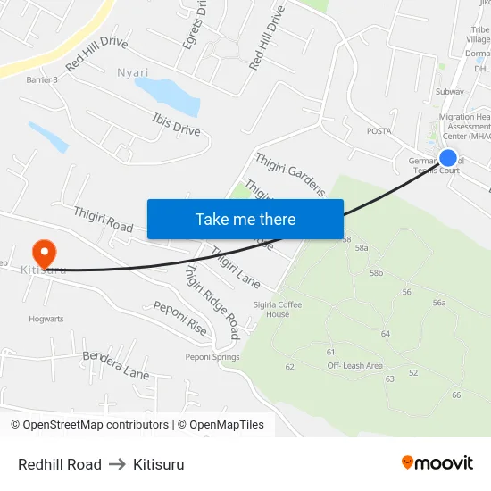 Redhill Road to Kitisuru map