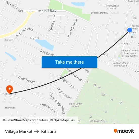 Village Market to Kitisuru map