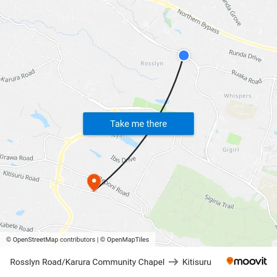 Rosslyn Road/Karura Community Chapel to Kitisuru map