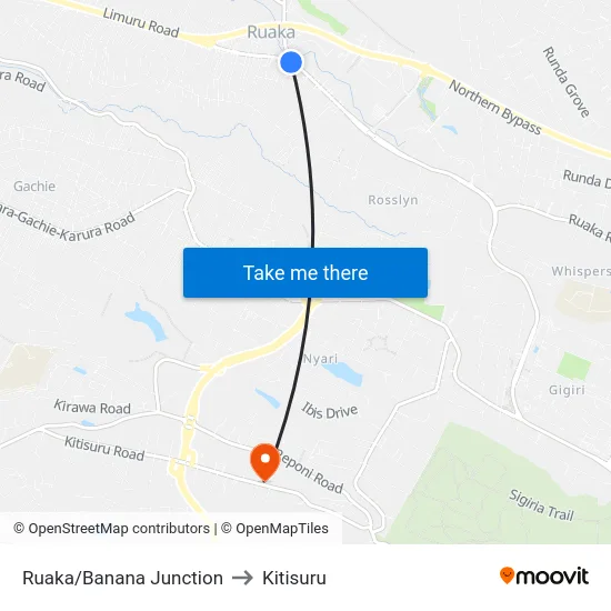 Ruaka/Banana Junction to Kitisuru map
