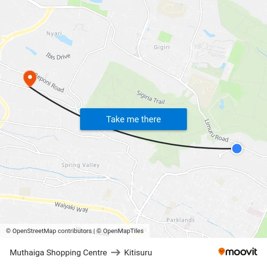 Muthaiga Shopping Centre to Kitisuru map