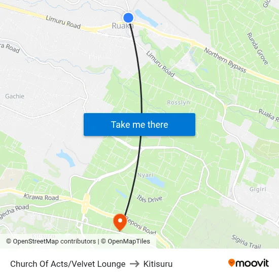 Church Of Acts/Velvet Lounge to Kitisuru map