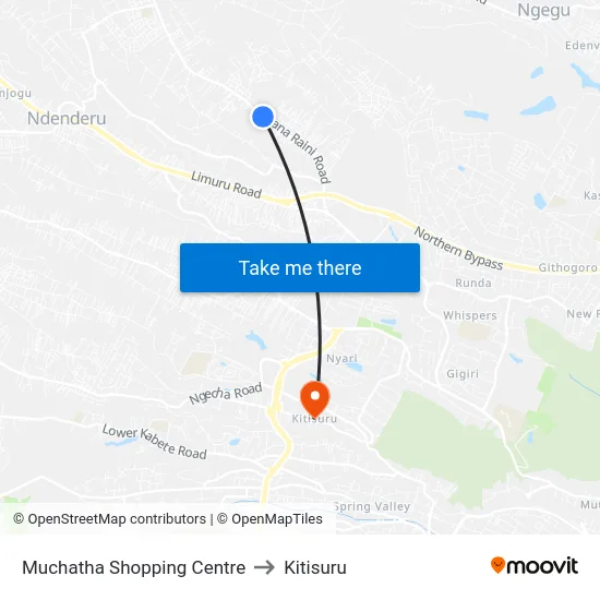 Muchatha Shopping Centre to Kitisuru map