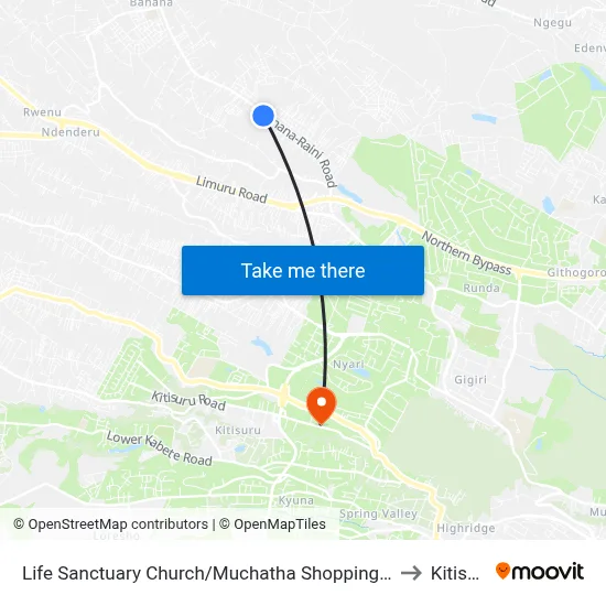 Life Sanctuary Church/Muchatha Shopping Centre to Kitisuru map