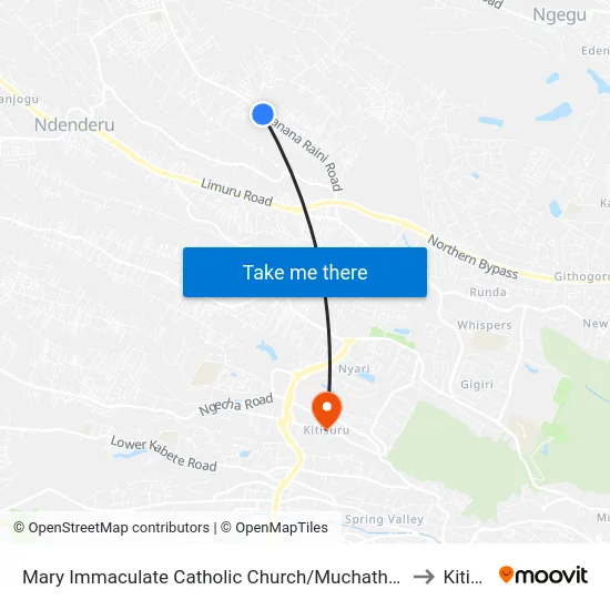 Mary Immaculate Catholic Church/Muchatha Shopping Centre to Kitisuru map