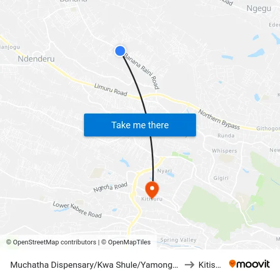 Muchatha Dispensary/Kwa Shule/Yamongo Drive to Kitisuru map