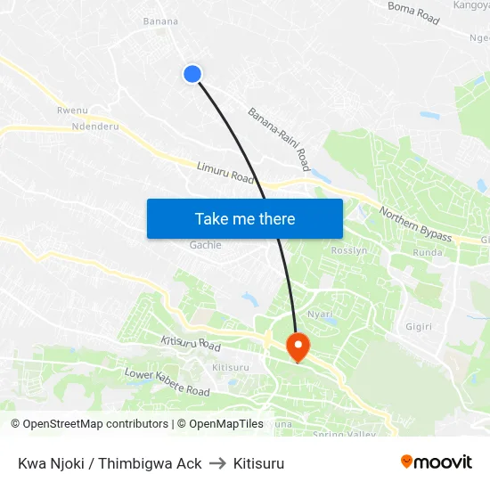 Kwa Njoki / Thimbigwa Ack to Kitisuru map