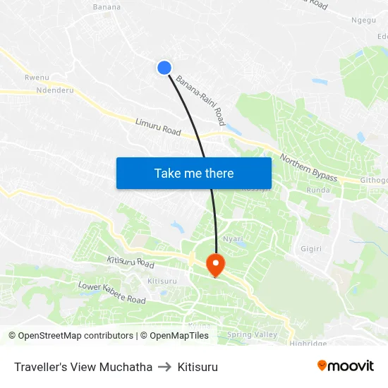 Traveller's View Muchatha to Kitisuru map