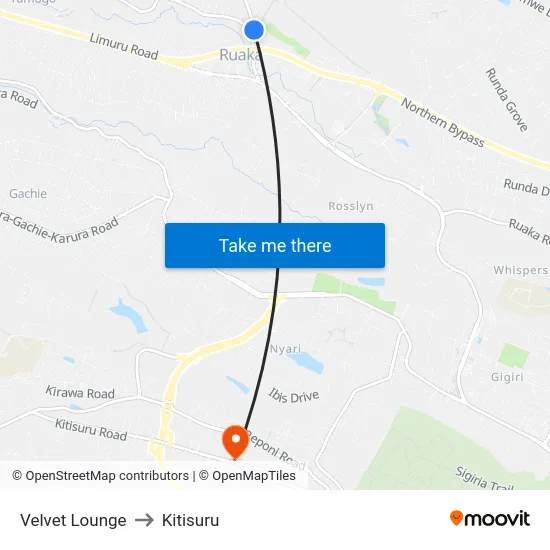 Velvet Lounge to Kitisuru map