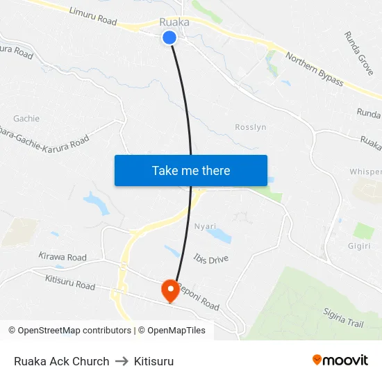 Ruaka Ack Church to Kitisuru map