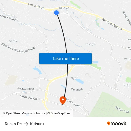 Ruaka Dc to Kitisuru map