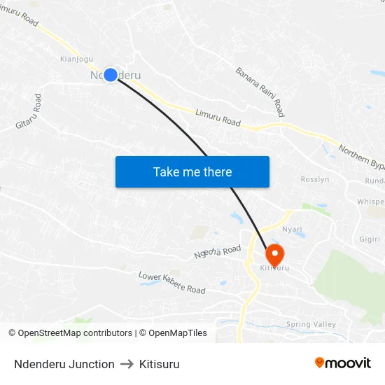 Ndenderu Junction to Kitisuru map