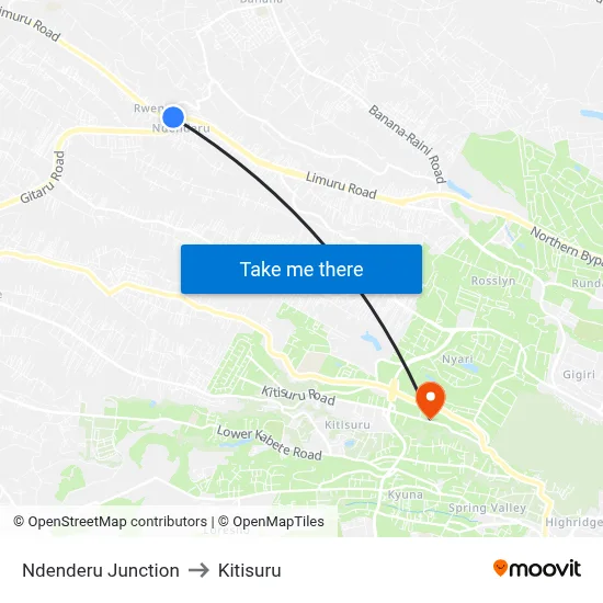 Ndenderu Junction to Kitisuru map