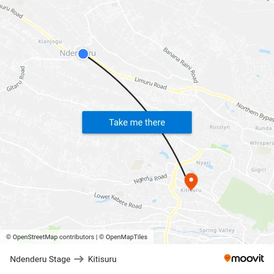 Ndenderu Stage to Kitisuru map