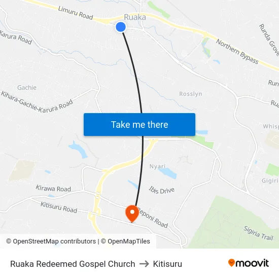 Ruaka Redeemed Gospel Church to Kitisuru map
