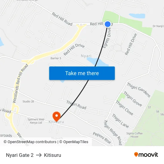 Nyari Gate 2 to Kitisuru map