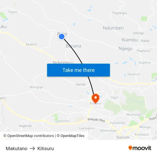 Makutano to Kitisuru map