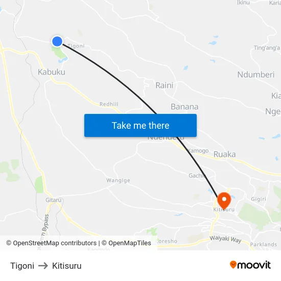 Tigoni to Kitisuru map