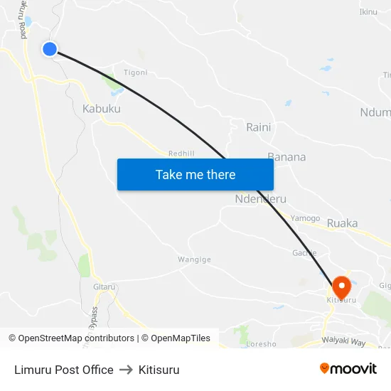 Limuru Post Office to Kitisuru map