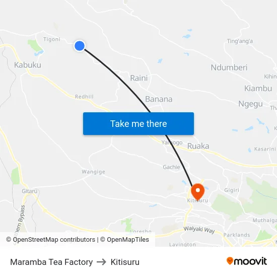 Maramba Tea Factory to Kitisuru map