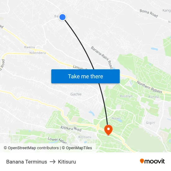 Banana Terminus to Kitisuru map