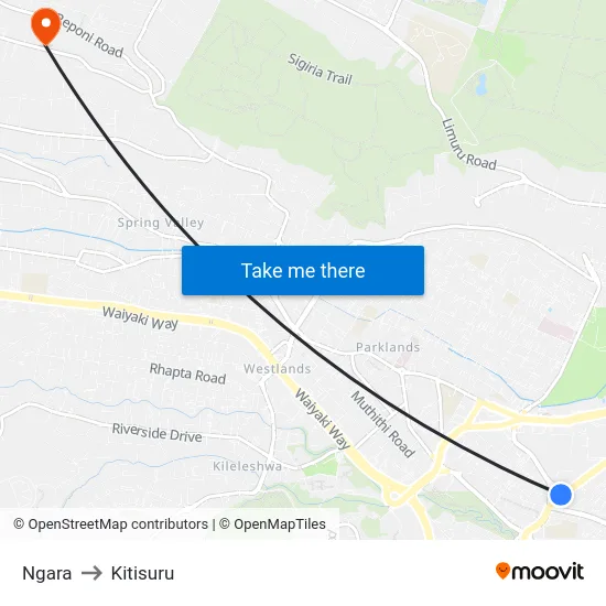 Ngara to Kitisuru map