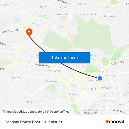 Pangani Police Post to Kitisuru map