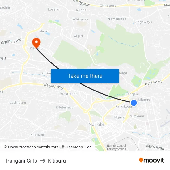 Pangani Girls to Kitisuru map