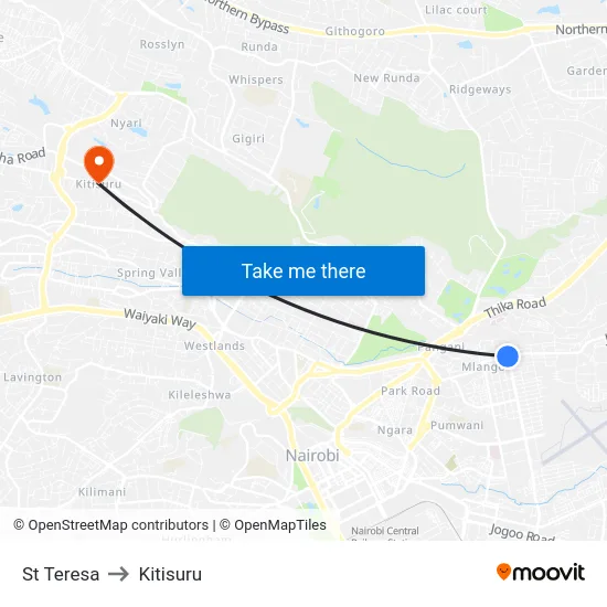 St Teresa to Kitisuru map