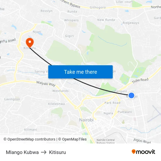 Mlango Kubwa to Kitisuru map