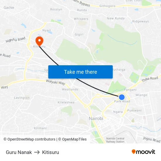 Guru Nanak to Kitisuru map