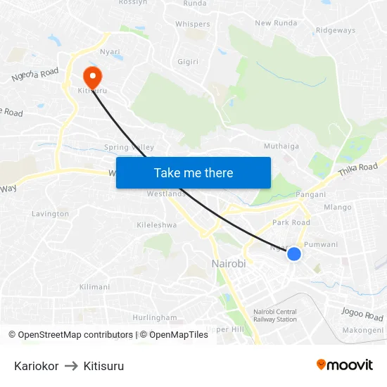 Kariokor to Kitisuru map