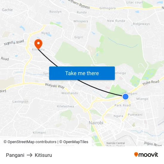 Pangani to Kitisuru map