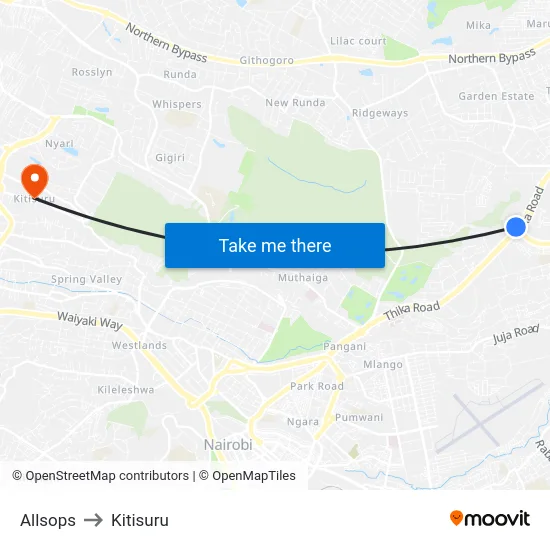 Allsops to Kitisuru map