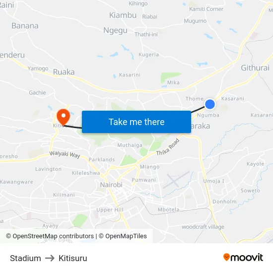 Stadium to Kitisuru map