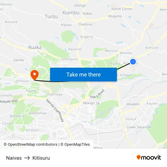 Naivas to Kitisuru map