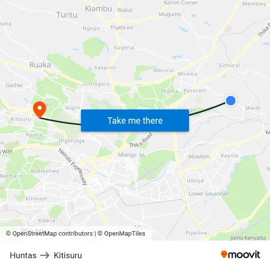 Huntas to Kitisuru map