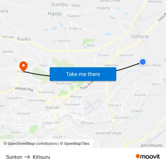 Sunton to Kitisuru map