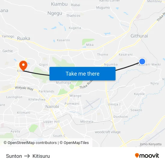 Sunton to Kitisuru map