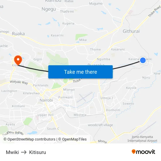 Mwiki to Kitisuru map
